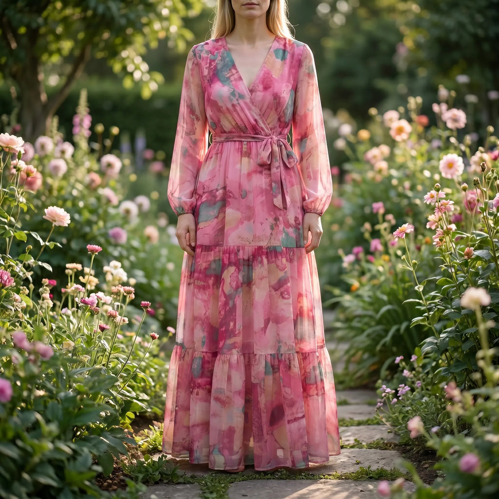 Blosswyn - Long-Sleeve Floral Abstract Maxi Dress
