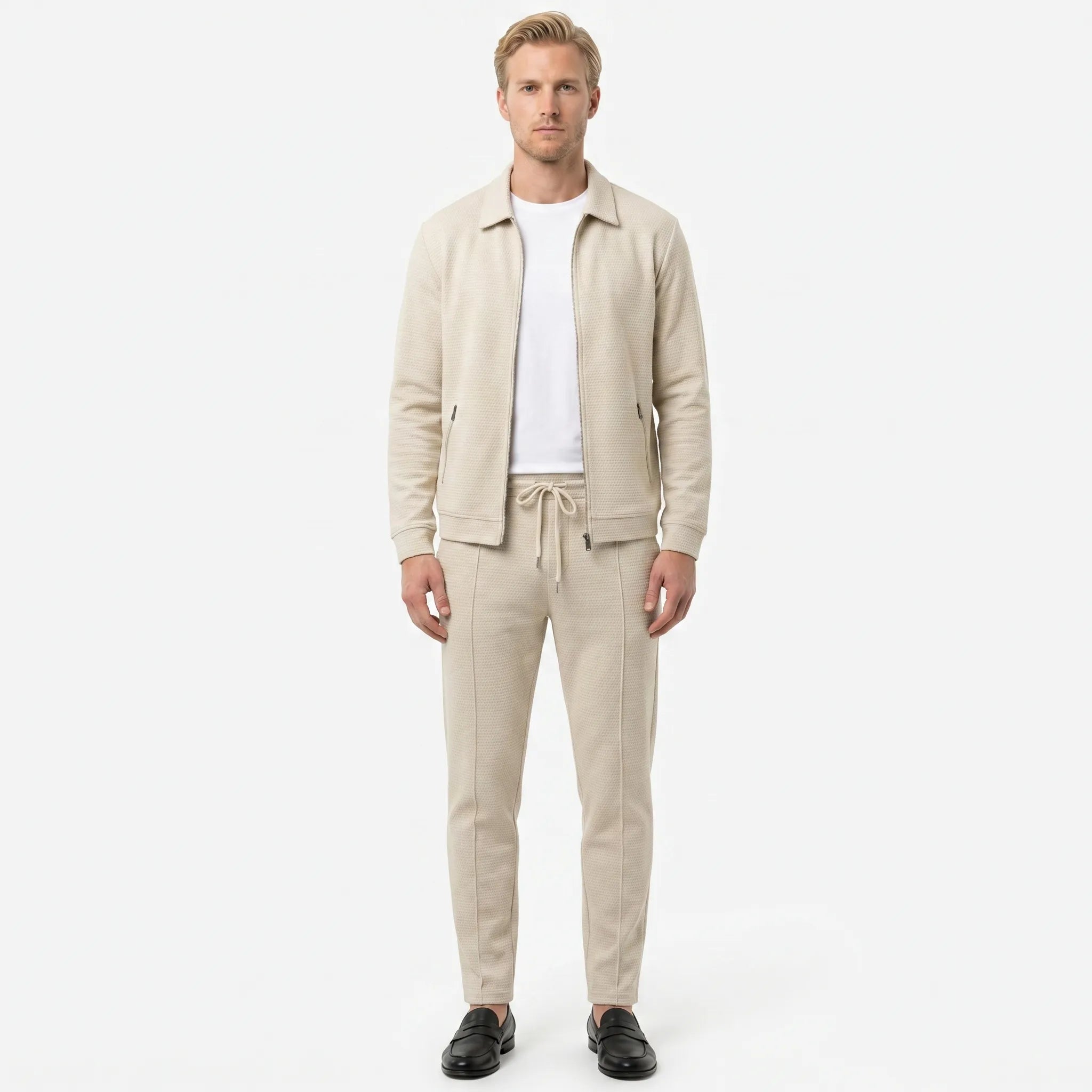 Colvern - Textured Zip Jacket And Straight Leg Trouser Set