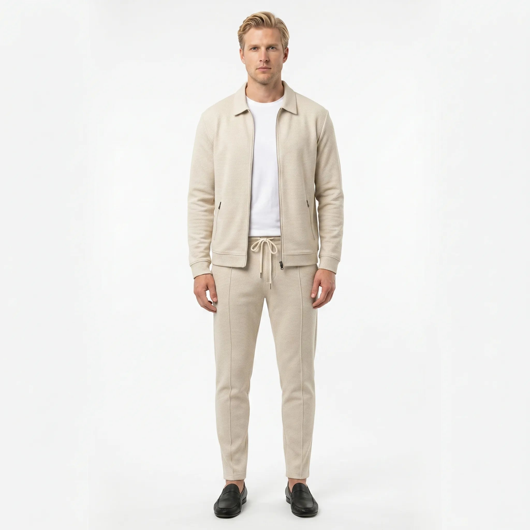 Colvern - Textured Zip Jacket And Straight Leg Trouser Set