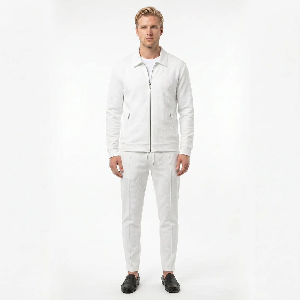 Colvern - Textured Zip Jacket And Straight Leg Trouser Set