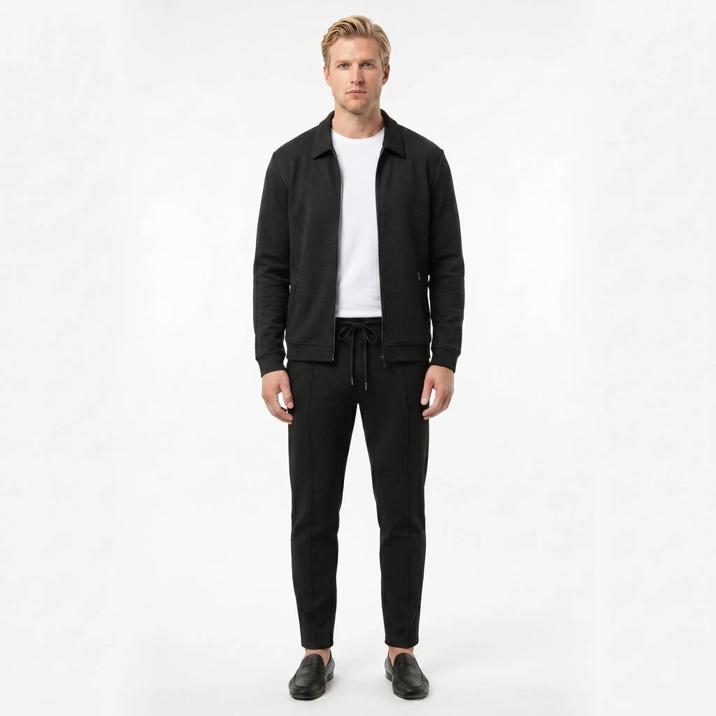Colvern - Textured Zip Jacket And Straight Leg Trouser Set