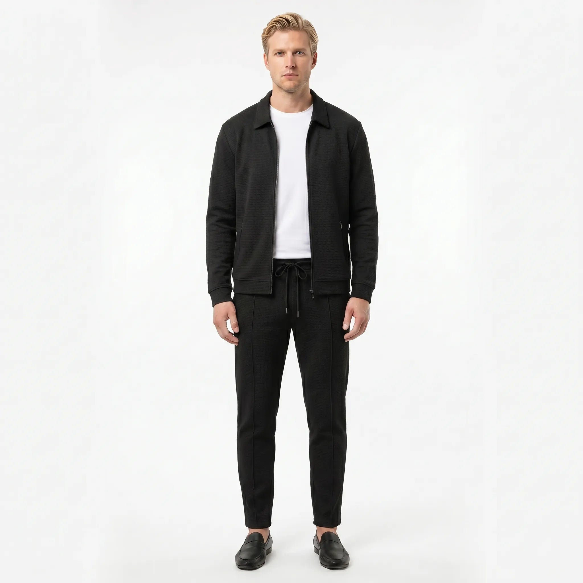 Colvern - Textured Zip Jacket And Straight Leg Trouser Set