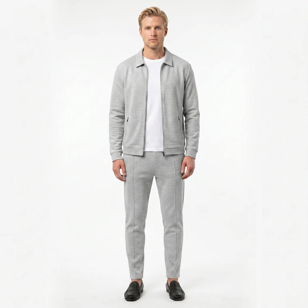 Colvern - Textured Zip Jacket And Straight Leg Trouser Set