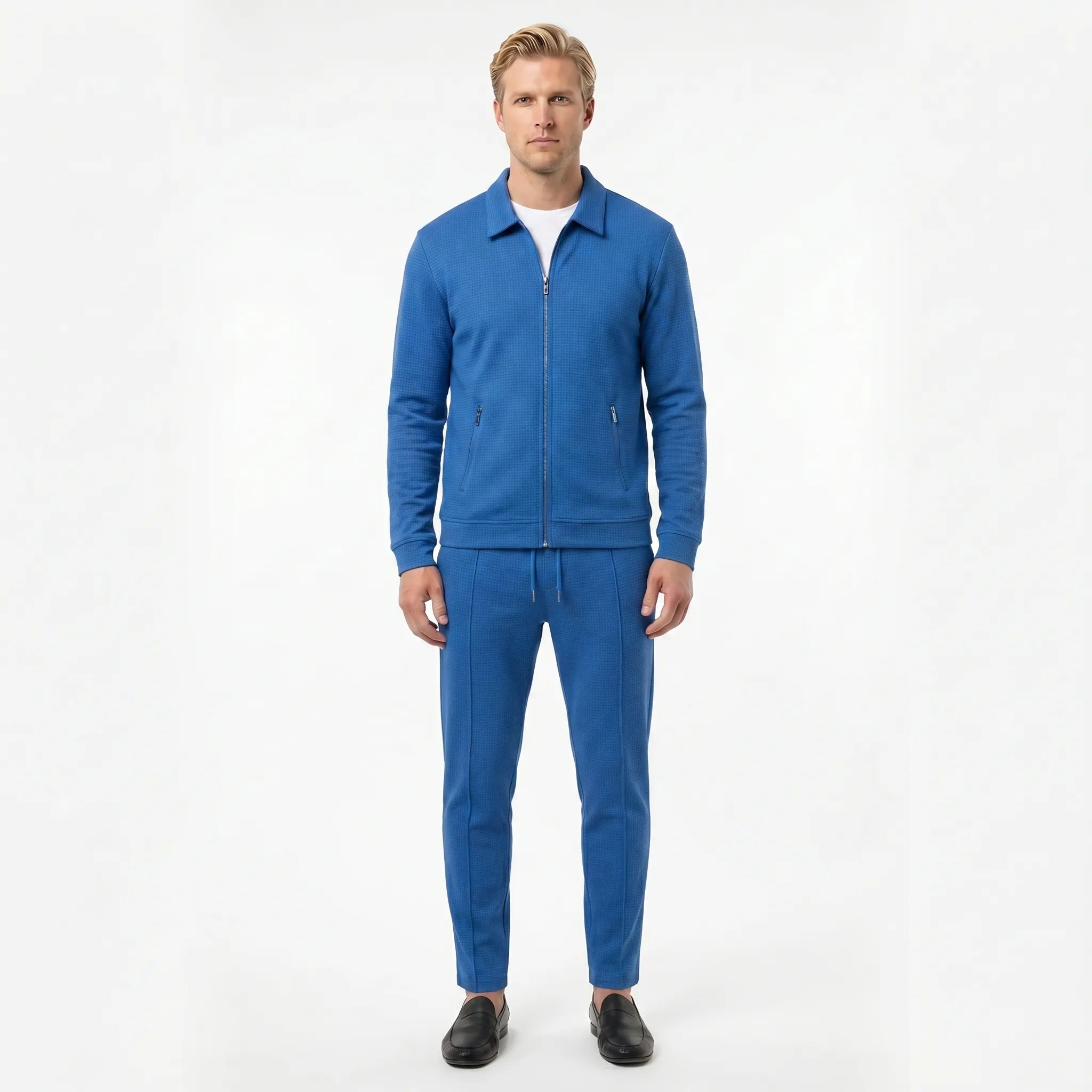 Colvern - Textured Zip Jacket And Straight Leg Trouser Set