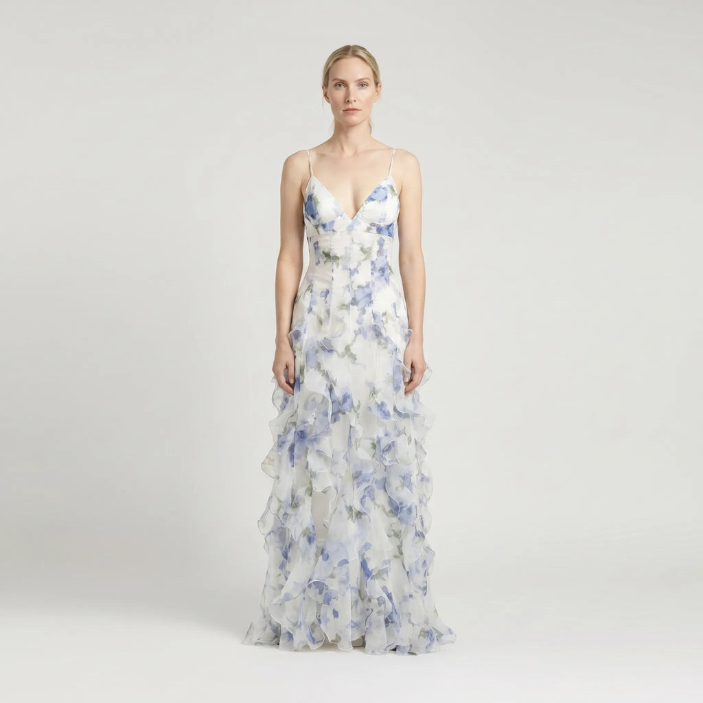 Florielle - Floral Print Maxi Dress With Ruffles