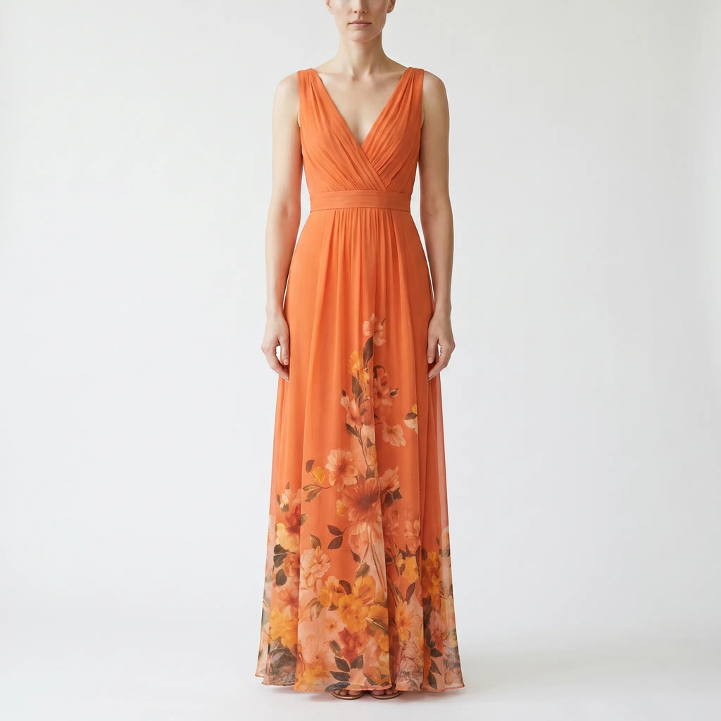 Floriven - Floral Print V-Neck Maxi Dress
