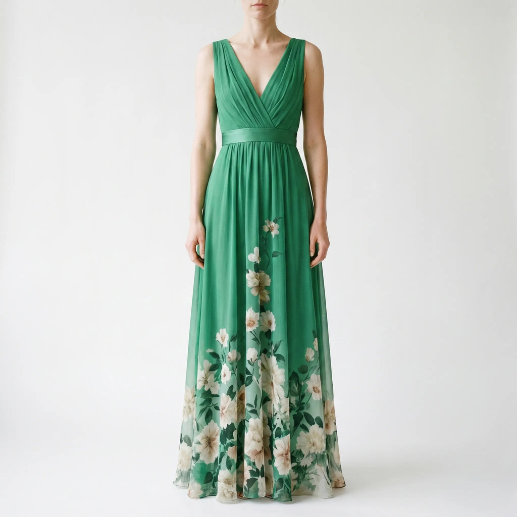 Floriven - Floral Print V-Neck Maxi Dress
