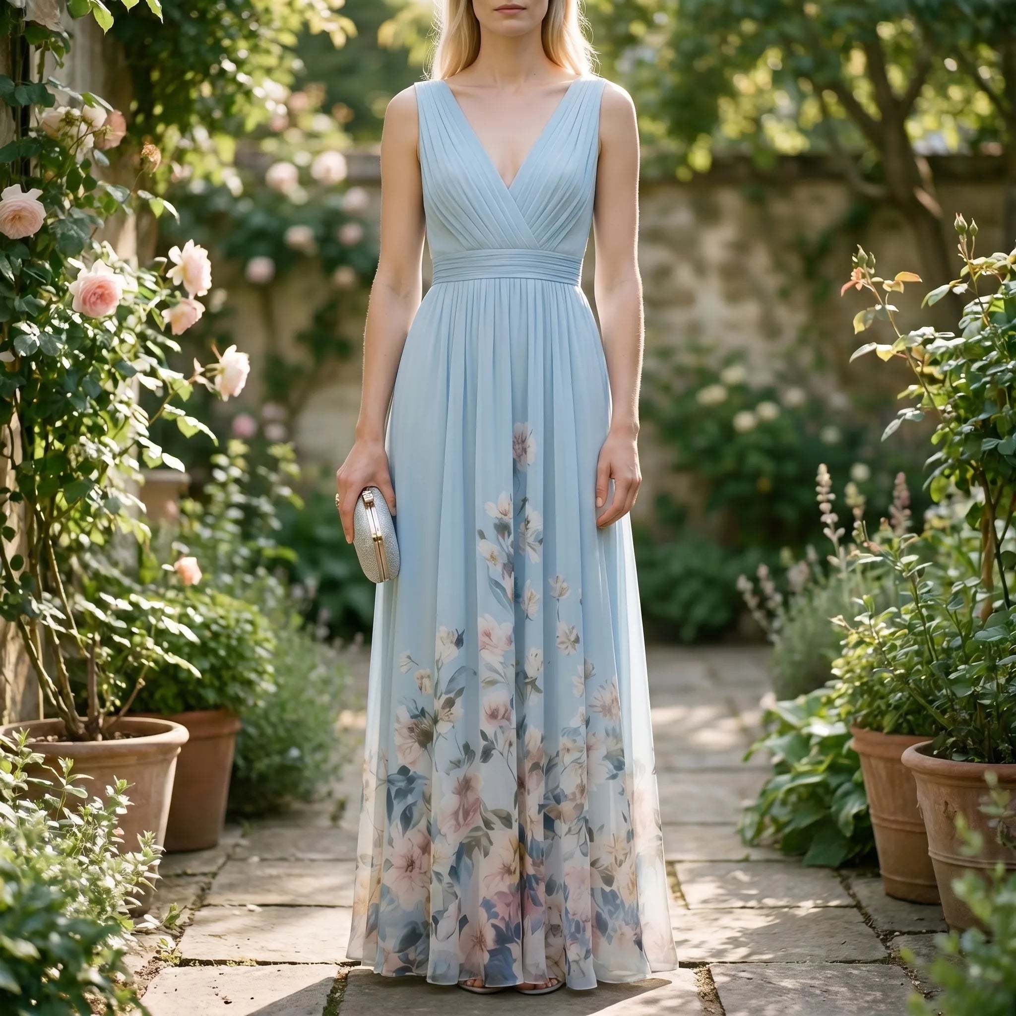 Floriven - Floral Print V-Neck Maxi Dress