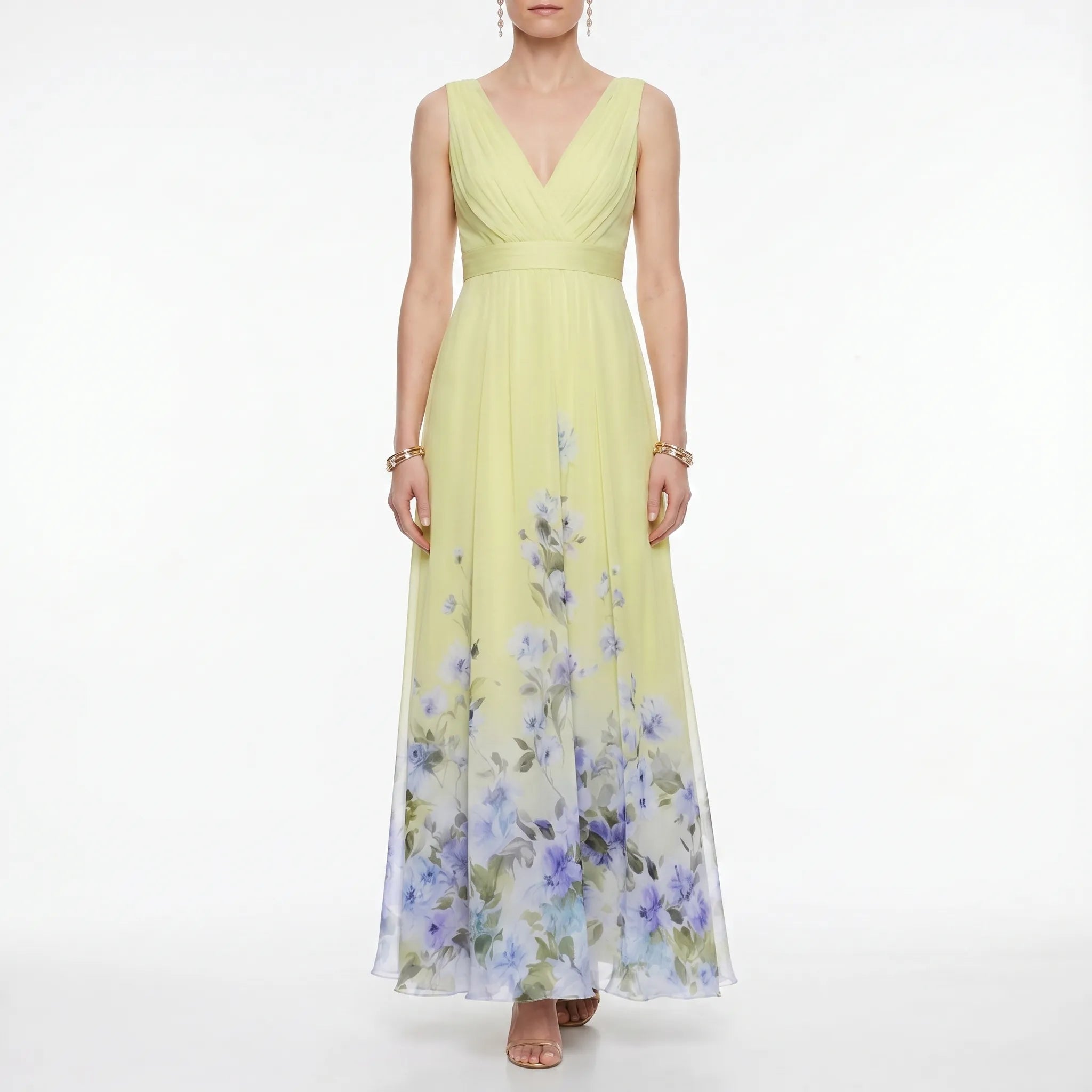 Floriven - Floral Print V-Neck Maxi Dress