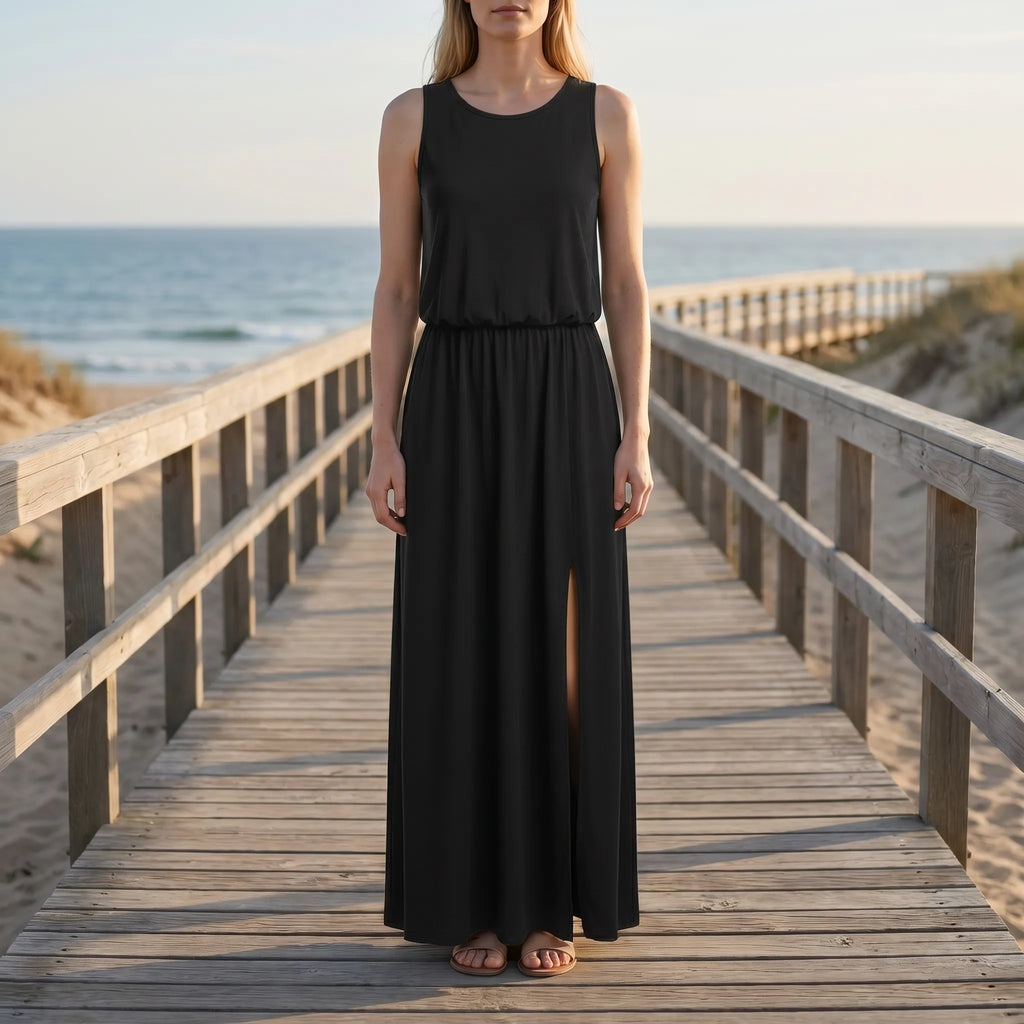 Flovala - Sleeveless Maxi Dress With Side Slit