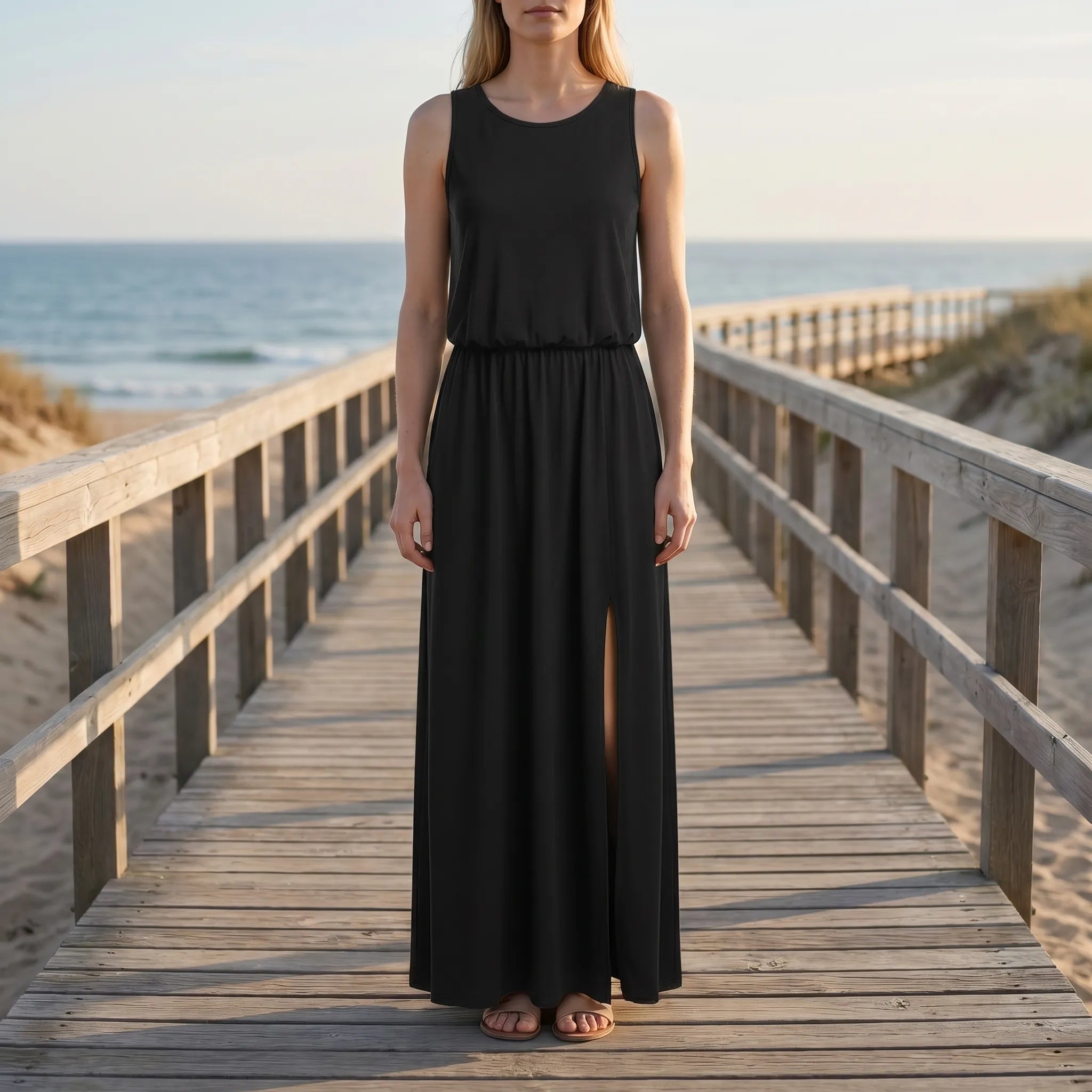 Flovala - Sleeveless Maxi Dress With Side Slit