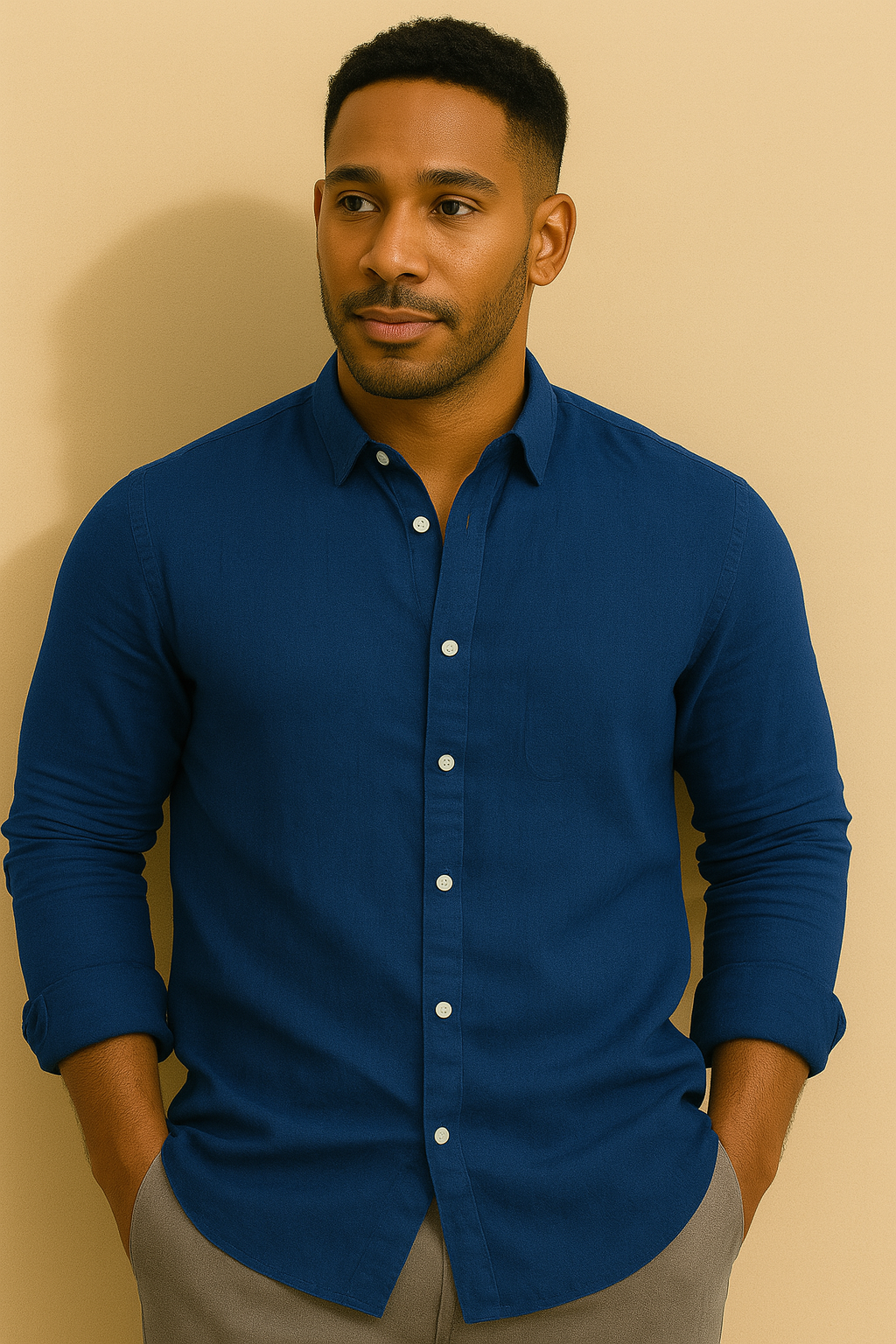 Men’s Cotton Linen Long Sleeve Shirt