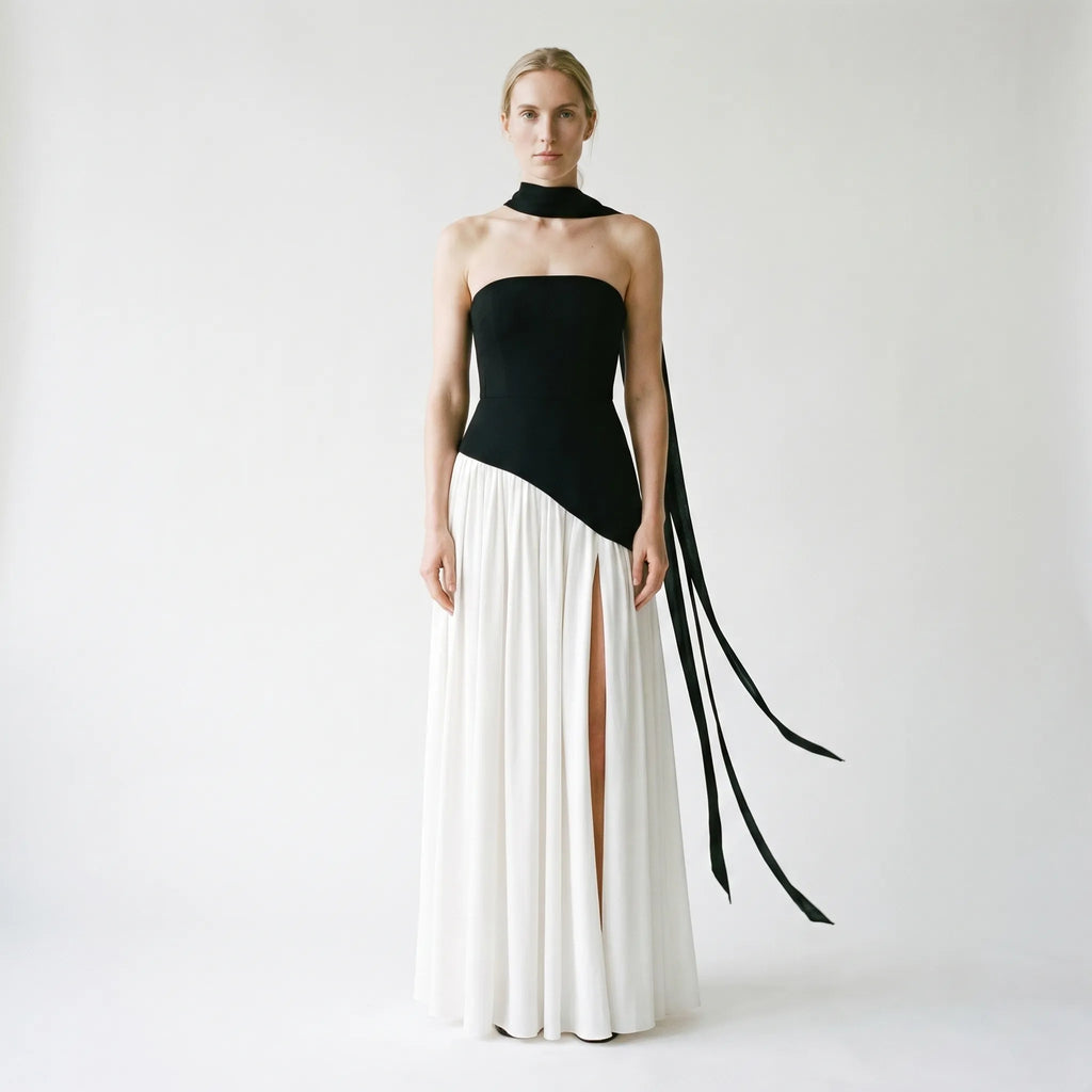Velourna - Strapless Maxi Dress With High Slit