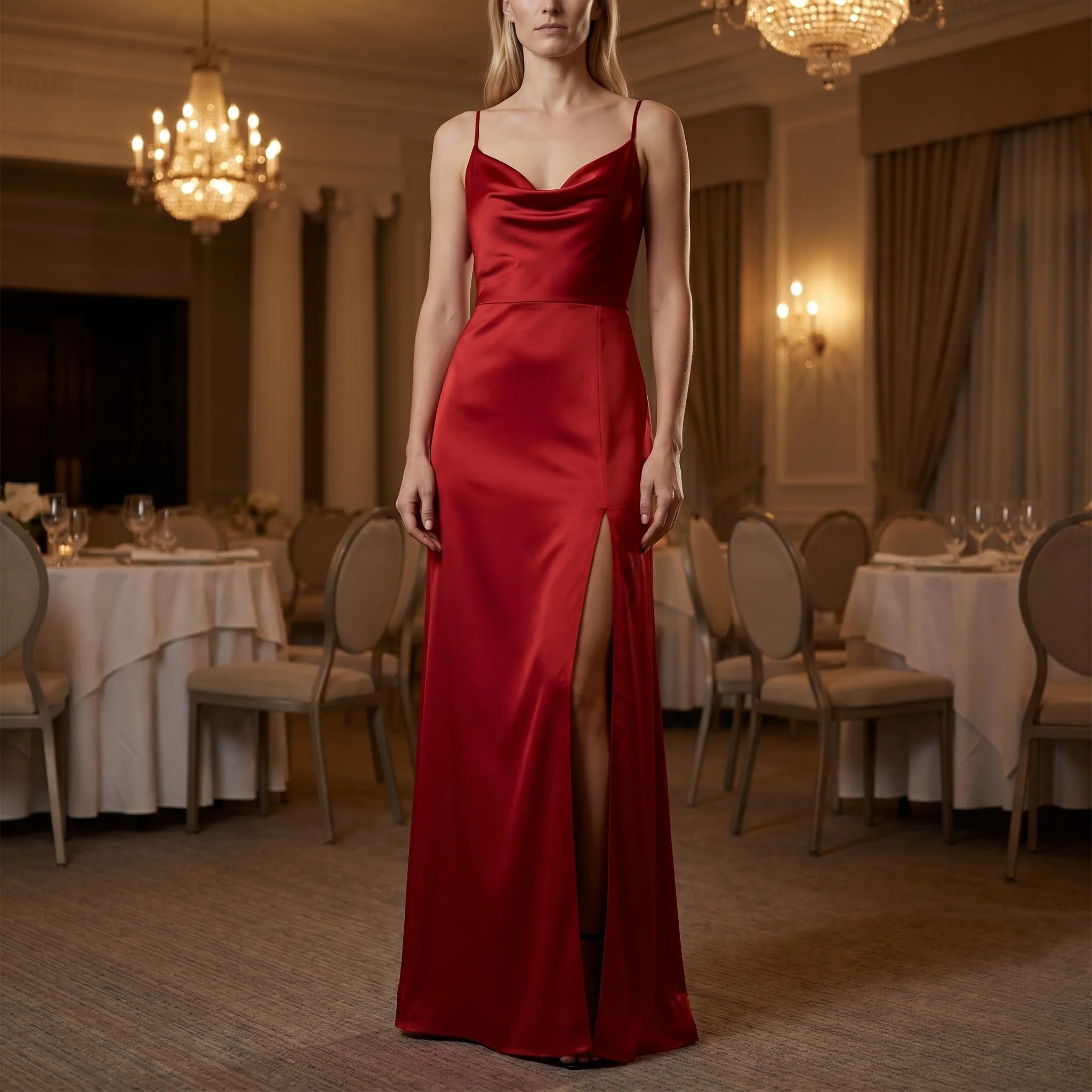 Velourne - Slim Fit Satin Maxi Dress