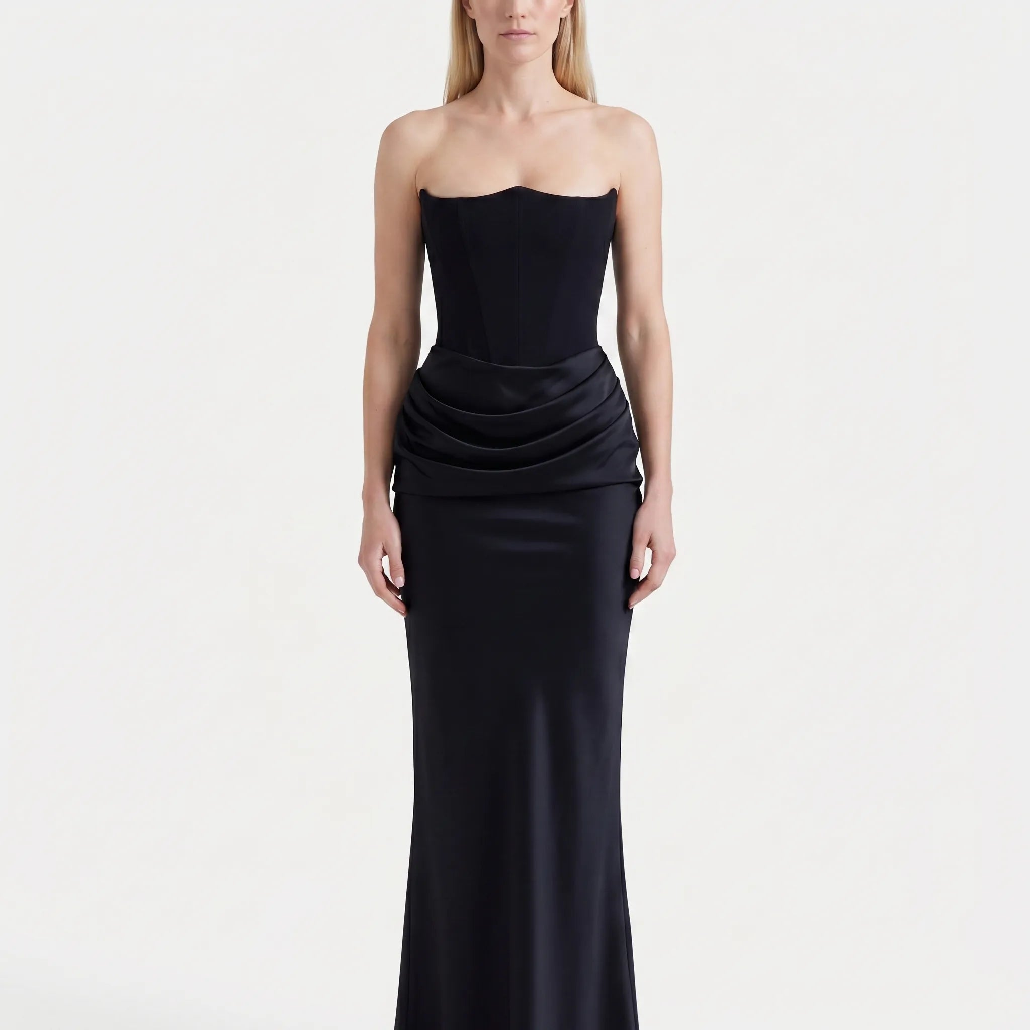 Velvoria - Strapless Sculpted Bodice Maxi Dress