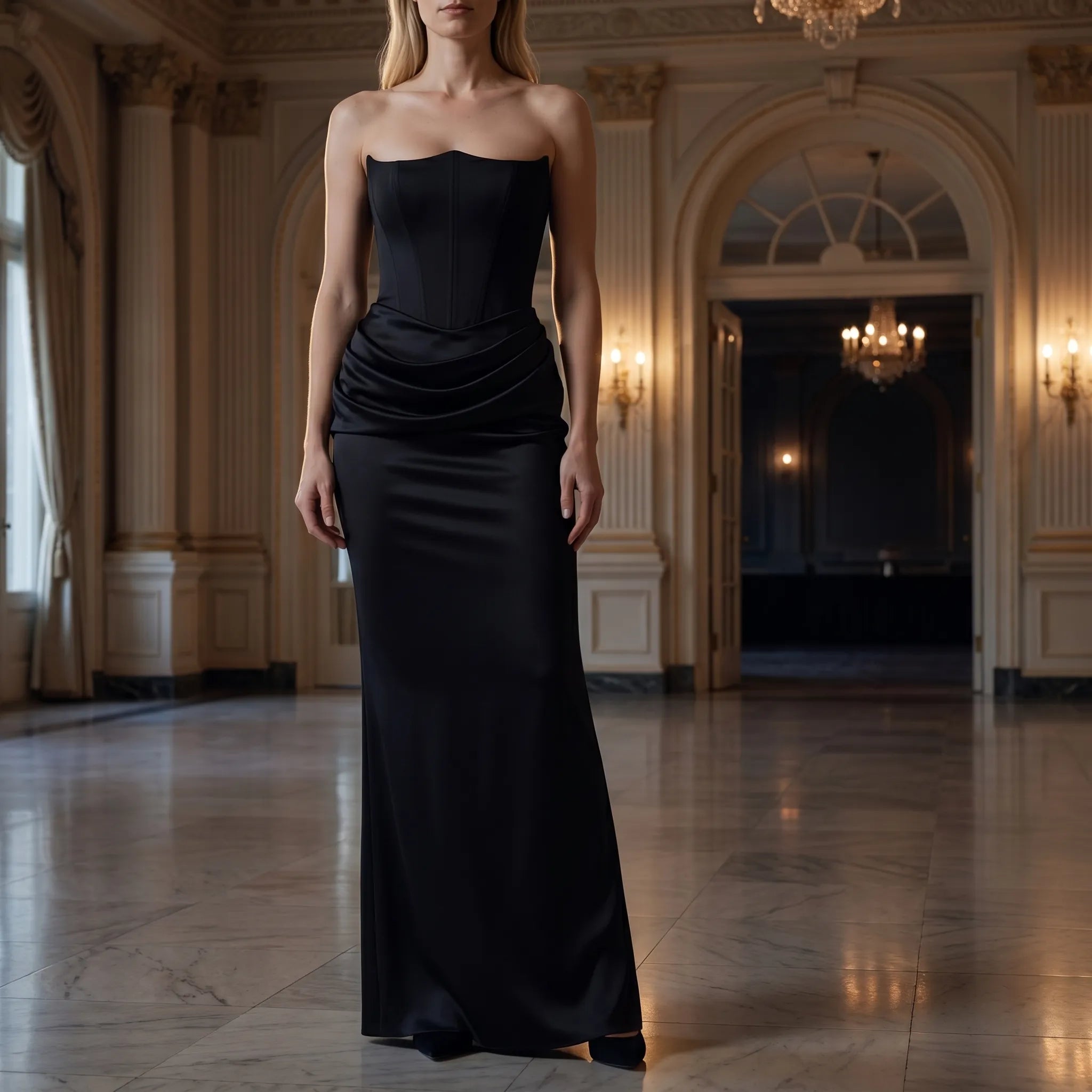 Velvoria - Strapless Sculpted Bodice Maxi Dress