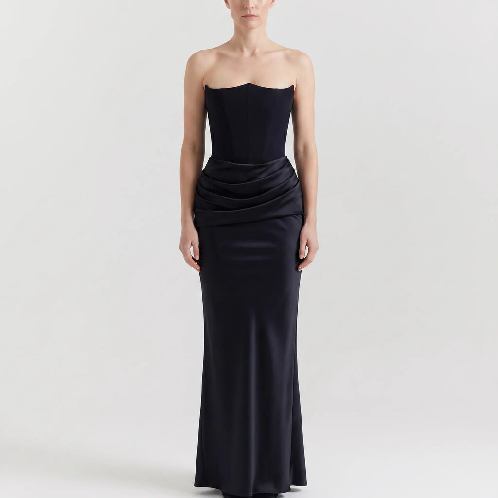 Velvoria - Strapless Sculpted Bodice Maxi Dress