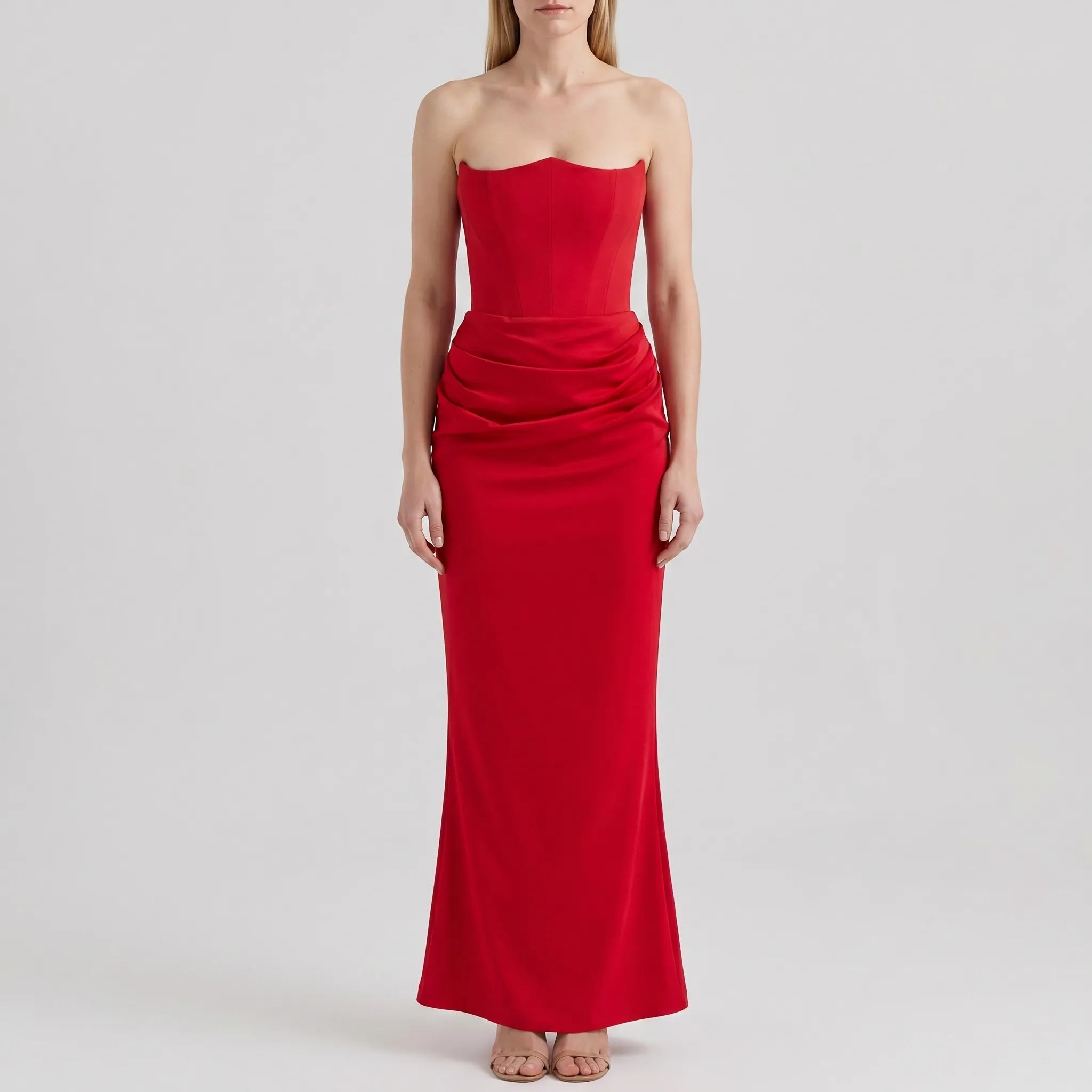 Velvoria - Strapless Sculpted Bodice Maxi Dress