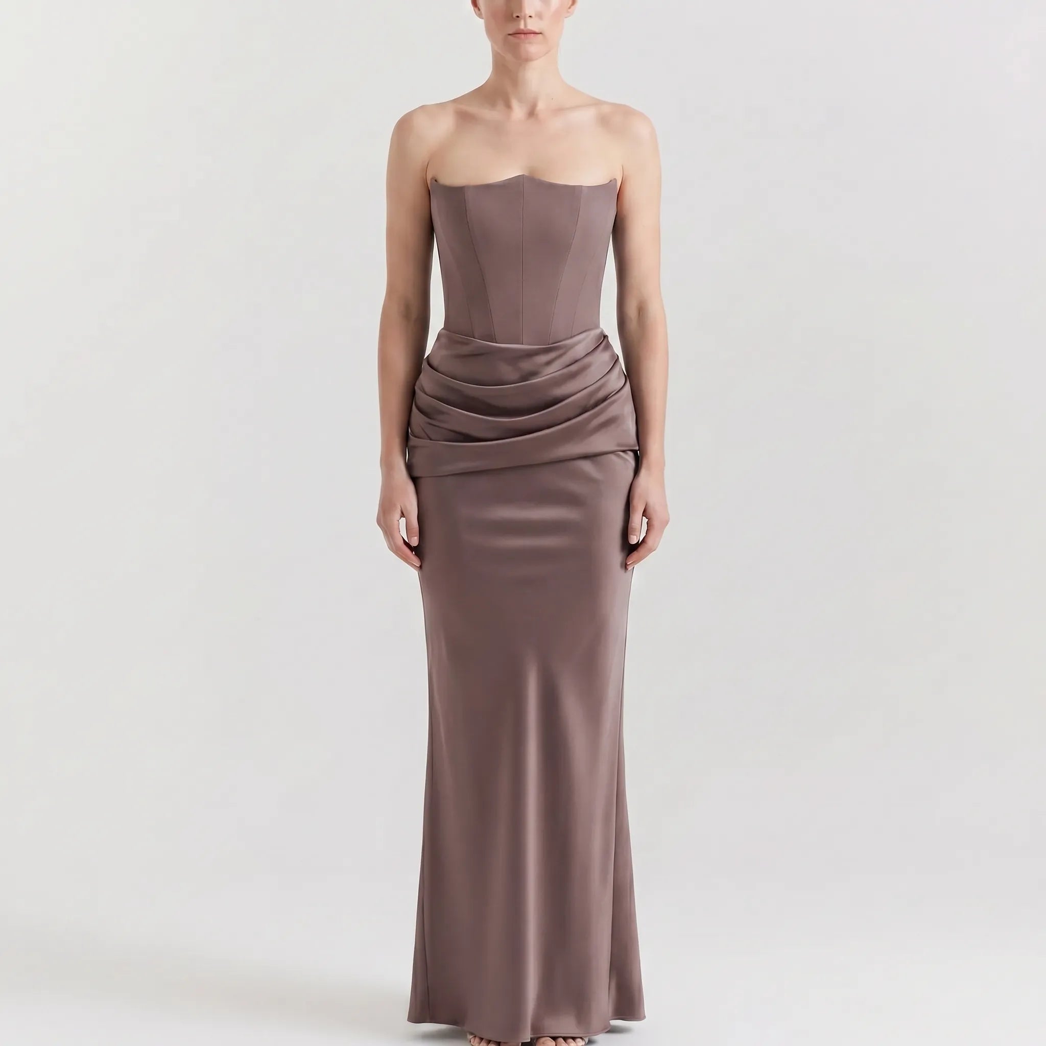 Velvoria - Strapless Sculpted Bodice Maxi Dress